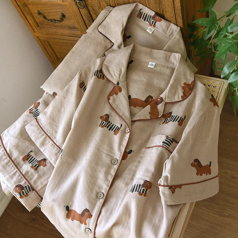 KAELAH Puppy Dog 100% Cotton Gauze Cute Print
