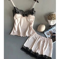 KAELAH  Pajama Suit Fashion V-Neck Stretch Satin Babydoll Lace Sexy Lingerie Bowknot
