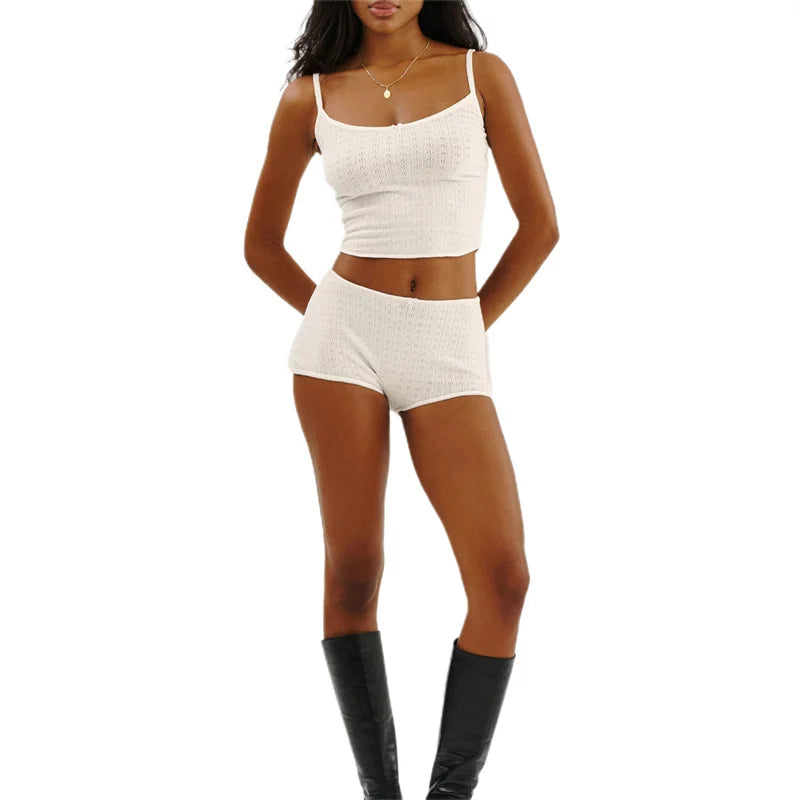 KAELAH y2k Pajamas Sets Women Bow Sleeveless Knitted Camisole Tops