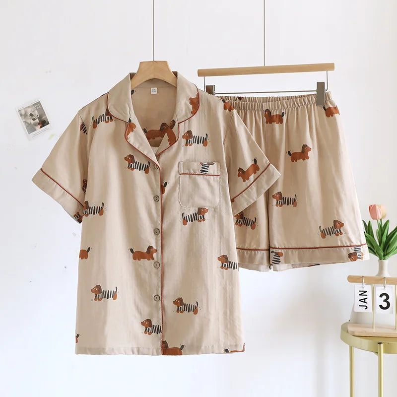KAELAH Puppy Dog 100% Cotton Gauze Cute Print