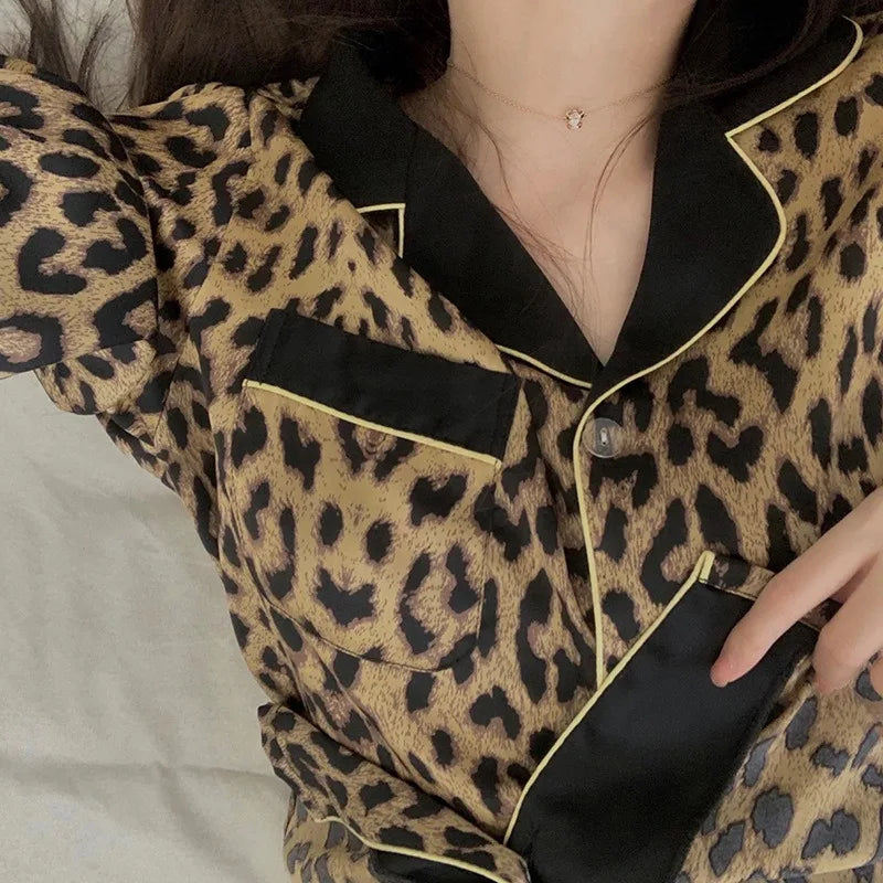 KAELAH  Set Of Women Loose Fashion Leopard Print Long-Sleeved Ladies Upscale