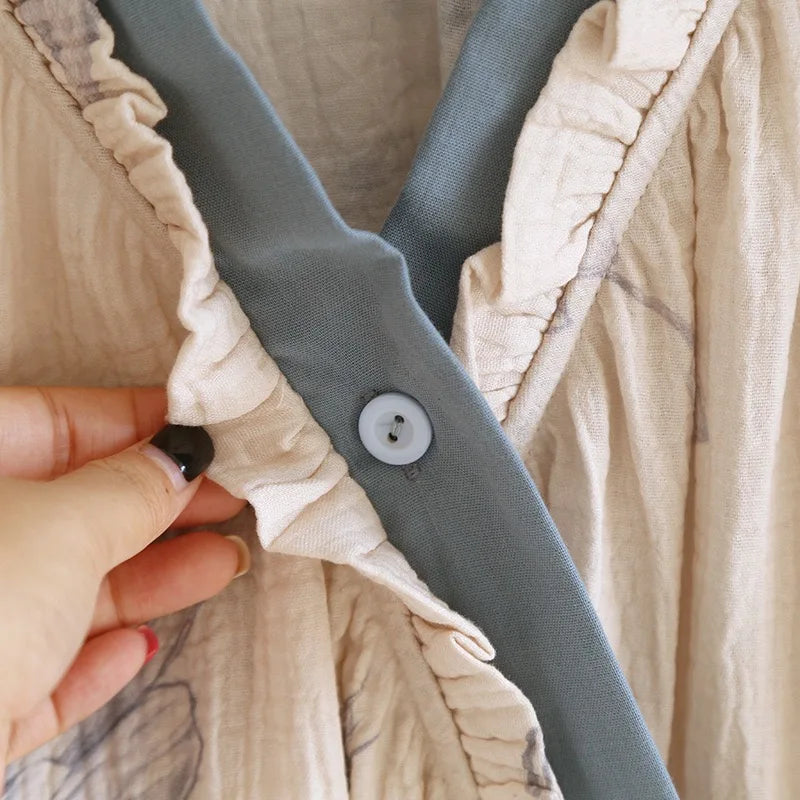 KAELAH 100%cotton cardigan long sleeve suit cotton gauze loose loungewear