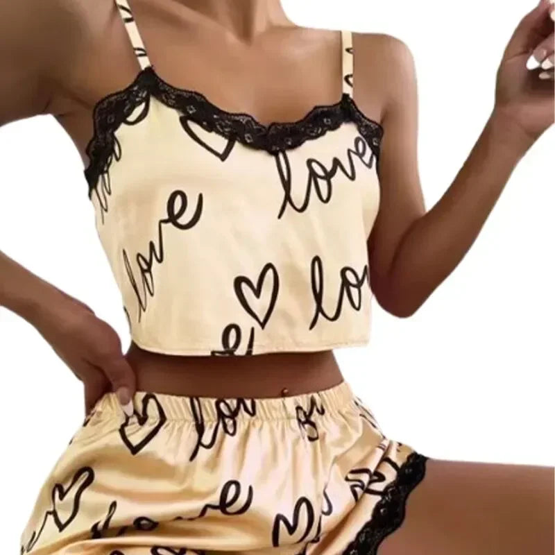 KAELAH 2 Pieces Homewear Print Underwear Pijama Sexy Lingerie Camisoles Tanks Nighty