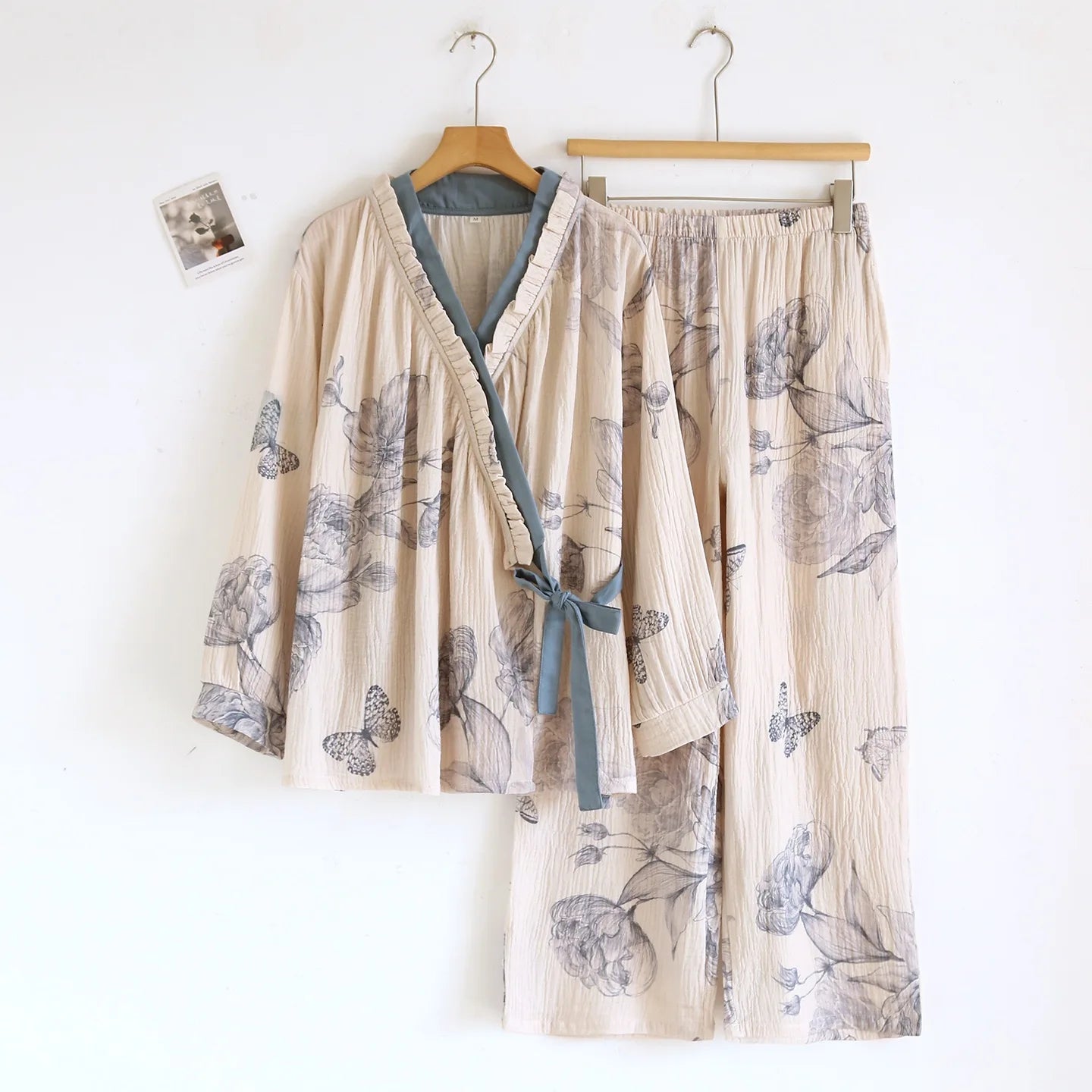KAELAH 100%cotton cardigan long sleeve suit cotton gauze loose loungewear