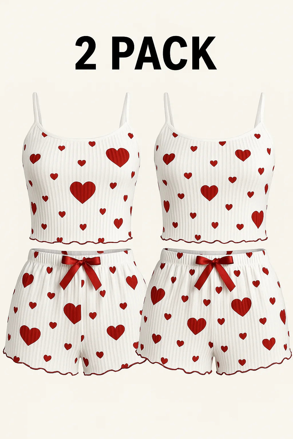 KAELAH 2PCS Heart Print Pajama Set, Sleeveless Crop Top and Shorts Comfy Sleepwear
