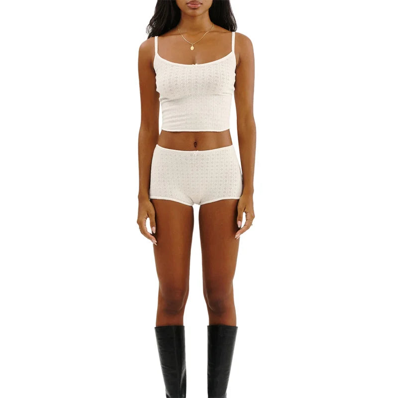 KAELAH y2k Pajamas Sets Women Bow Sleeveless Knitted Camisole Tops