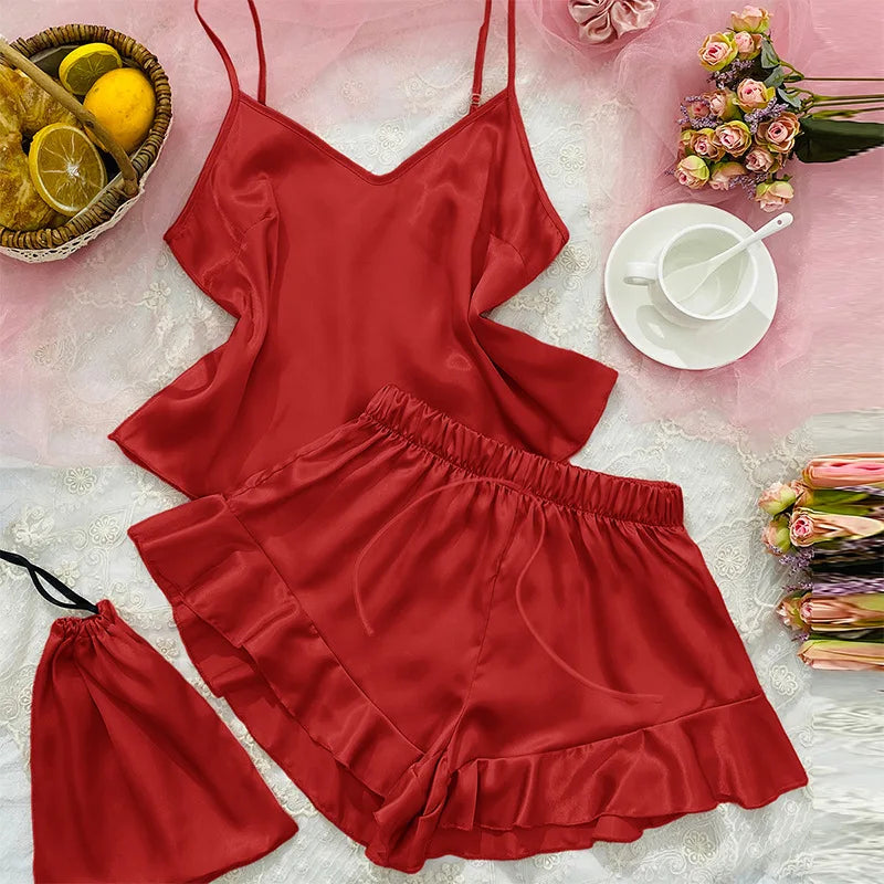 KAELAH Piece Robe Sleepwear Silky Satin Kimono Bathrobe Trouser Suits Loose Home