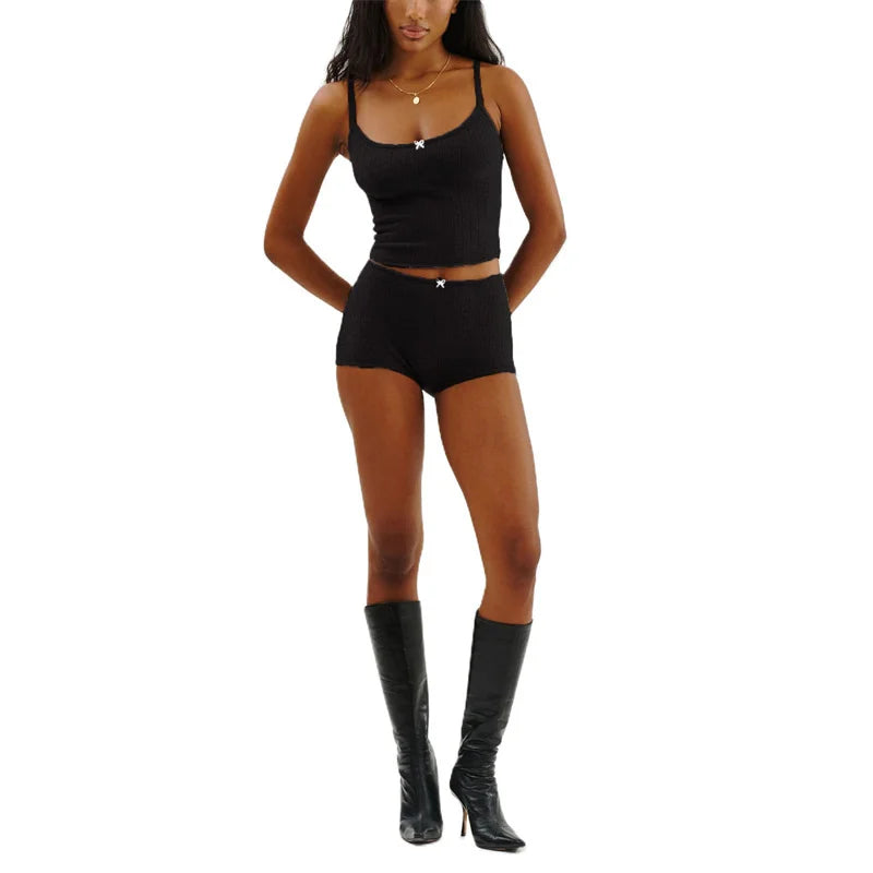 KAELAH y2k Pajamas Sets Women Bow Sleeveless Knitted Camisole Tops