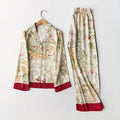KAELAH Spring Casual Long Sleeve Satin Set Green Grass Printing