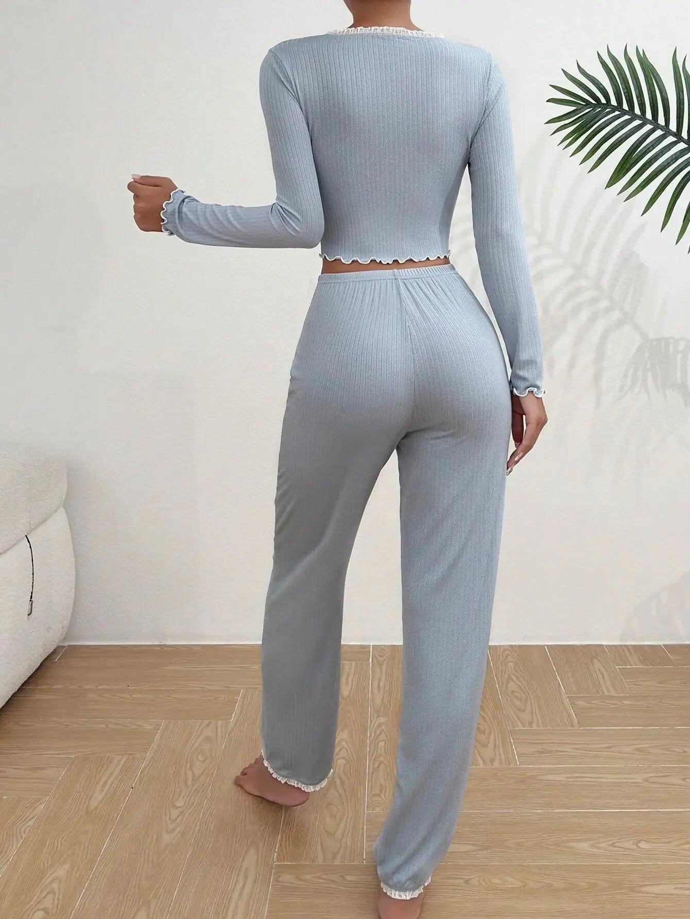 KAELAH Autumn Winter Homewear Pajamas Set for Women Long Sleeves Shirt Trousers 2 Pieces