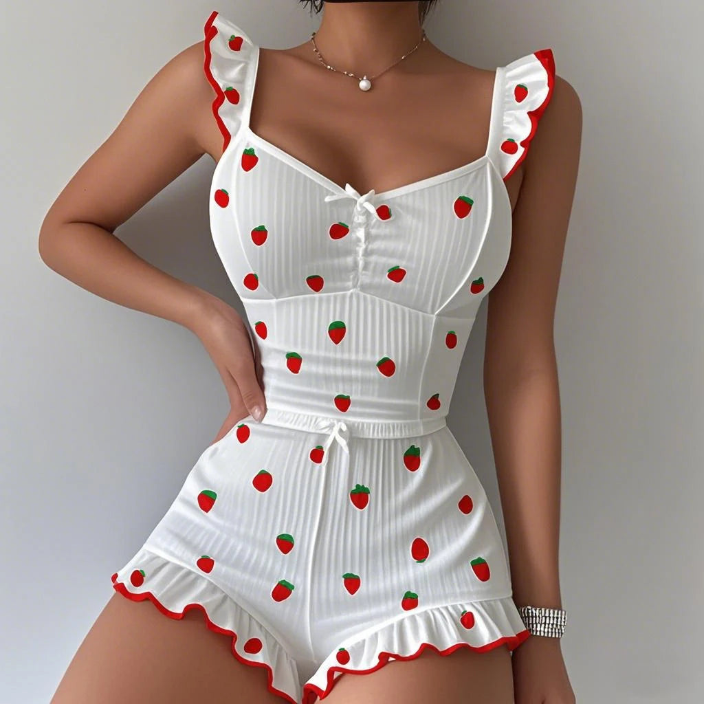 KAELAH Set Bow Small Fly Sleeve Straps Crop Top & Elastic Waist