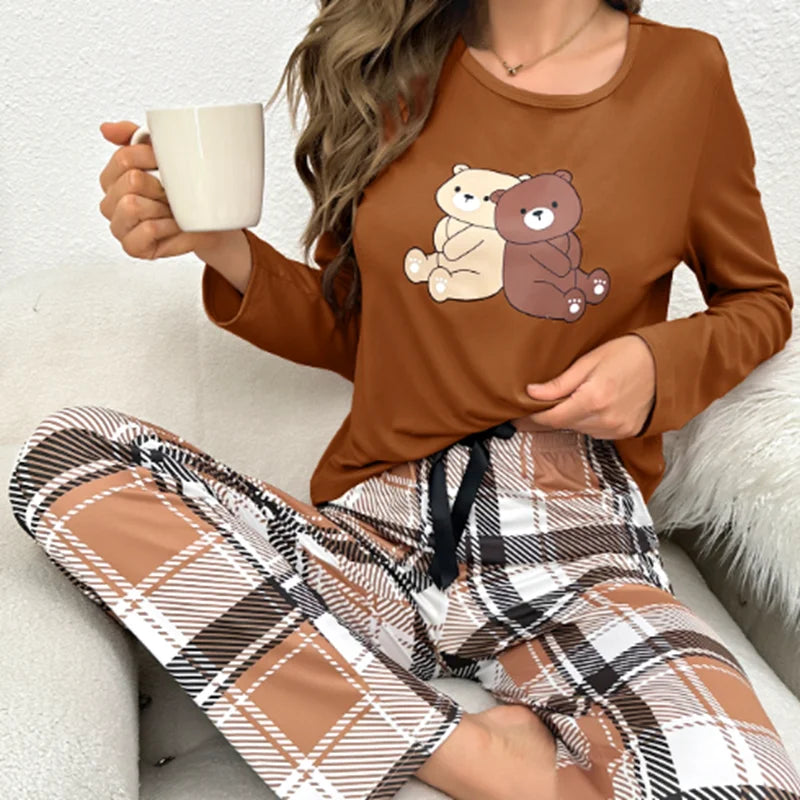 KAELAH Bear Spring Autumn New Women Pajamas Set Long Sleeves Full Pants