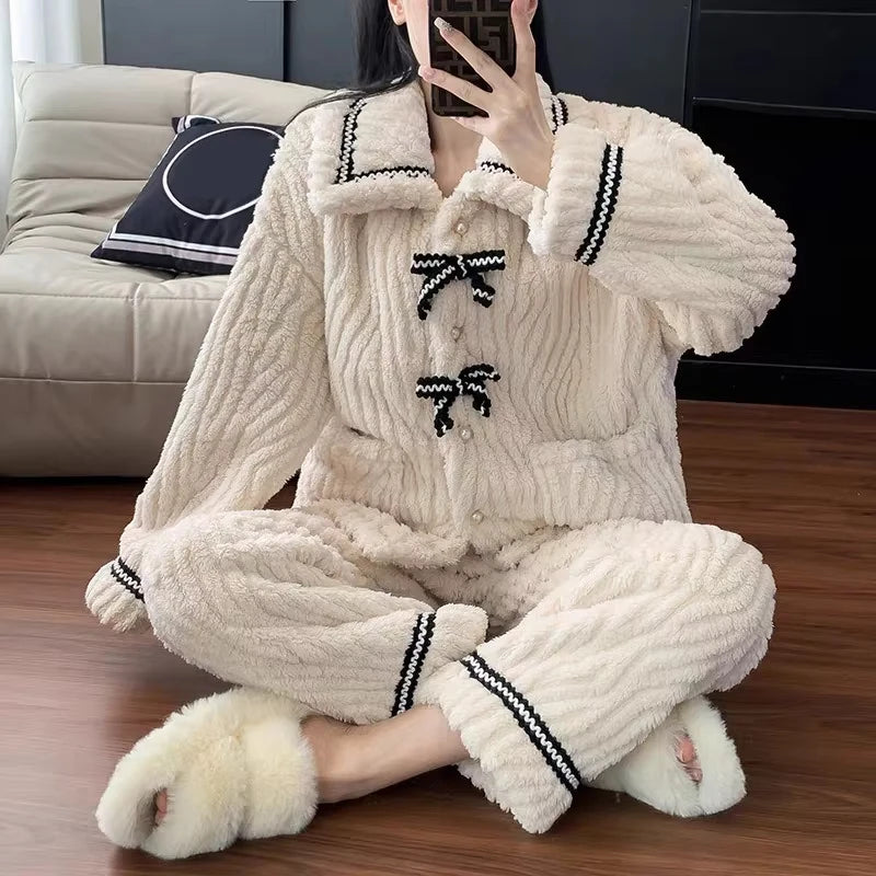 KAELAH 2Pcs/set women's pajamas home wear padded and thickened warm princess